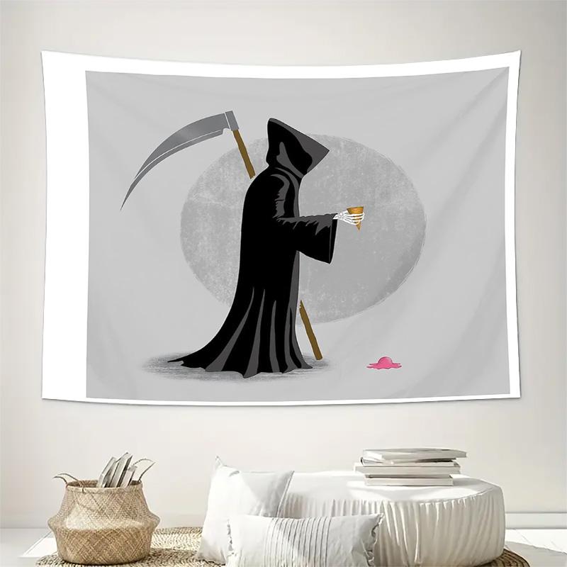 Gotische Gobelinenseide Sensenmann Wandbehang Dunkle Fantasie Heimdekoration Raumteiler Halloween Ästhetik Vaporwave Wandkunst