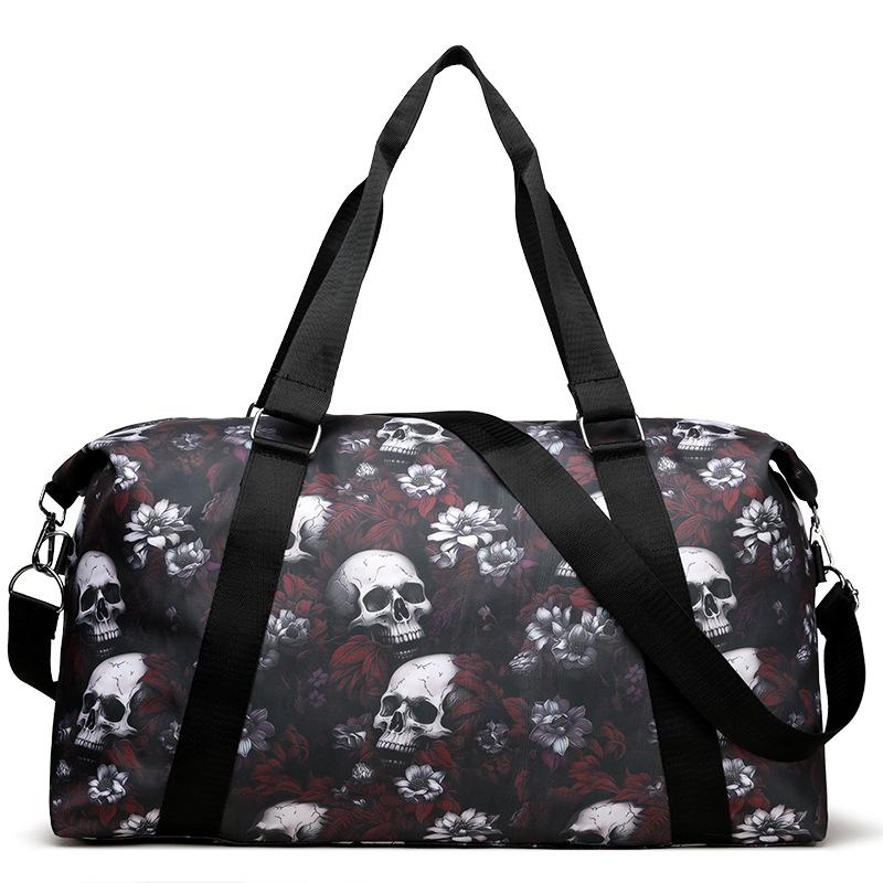 Skull Printed Large Capacity Luggage Tote - Short Trip Multifunctional Shoulder Crossbody Storage Bag