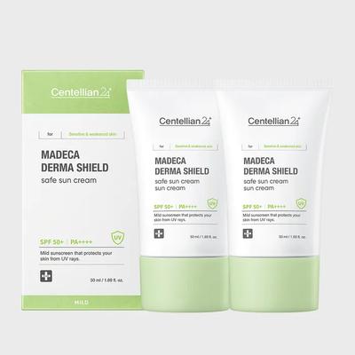 Madeca Derma Shield Safe Sun Cream 50ml (SPF50+) 2ea 24H UV Protection Low-irritation Mineral Sunscreen Mild