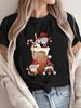 Women's Christmas Gnome and Santa Claus Pattern Sleeve Casual Crew Neck Top Holiday Party Outfit Fun Print Aesthetic Clothes