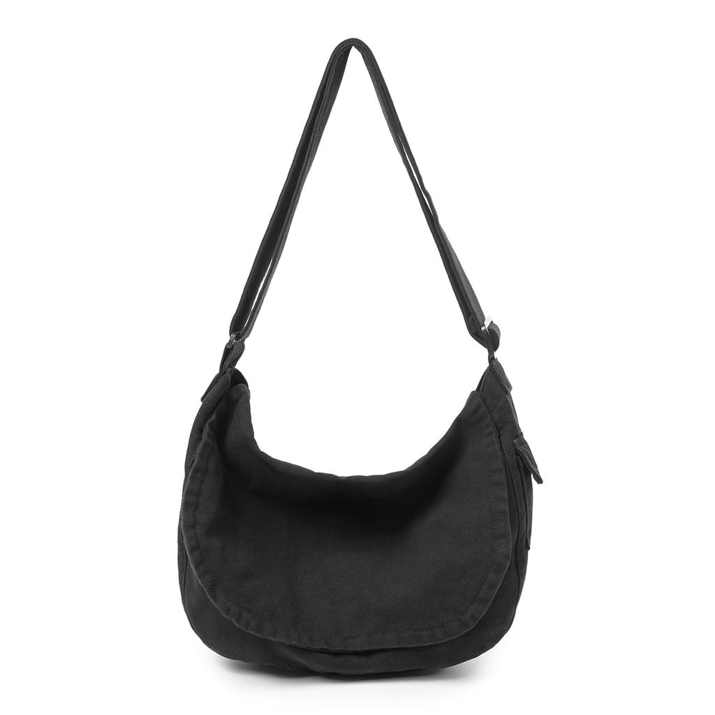 Japanese and Korean Style Versatile Retro Washed Canvas Crossbody Bag, Men's Casual Dumpling Bag, Youth Travel Single Shoulder Backpack