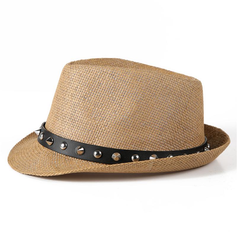 Hat Women'S Summer British Top Hat Breathable Sun Hat Rivet Jazz Hat Men'S Trend Straw Top Hat