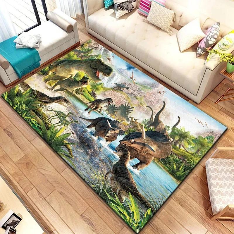 Jurassic Dinosaurs Tyrannosaurus Rex Velociraptor Pterosaur Living Environment Prehistoric Creatures Doormat for Living Room