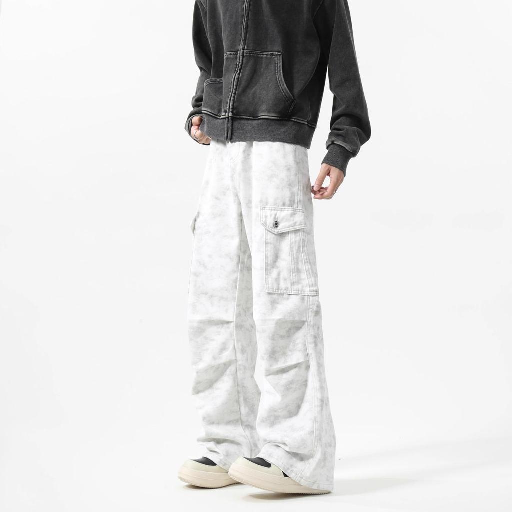Men's Trendy Paratrooper Pleated Workwear Pants - Spring/Autumn Casual Wide-Leg Design