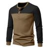 Men's Autumn New American Retro Long-sleeved Colour Blocking Henry Collar Bottoming Shirt Men's T-shirt