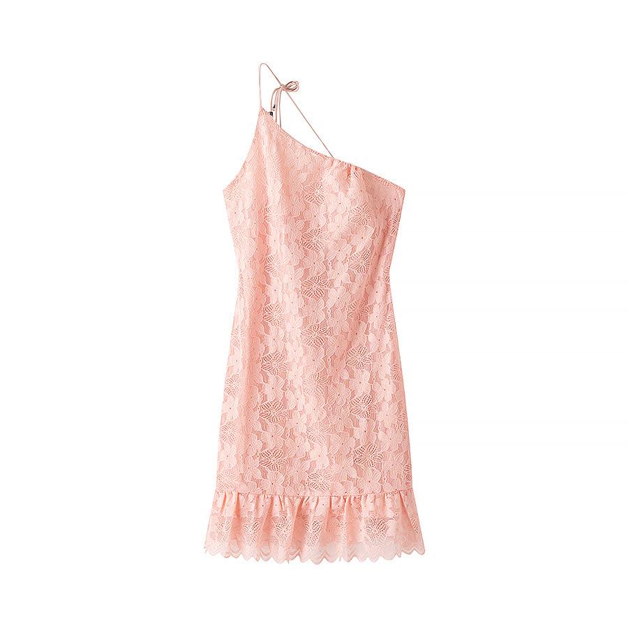 

2025 Spring Women s One-Shoulder Lace Print Dress Large розовый