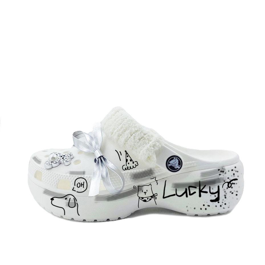 

Crocs Classic Platform Clog EVA Animal Paradise Party Пляж Девушка Кампус Стиль Дырочные Туфли Унисекс Черно-белый 34-35 черный белый