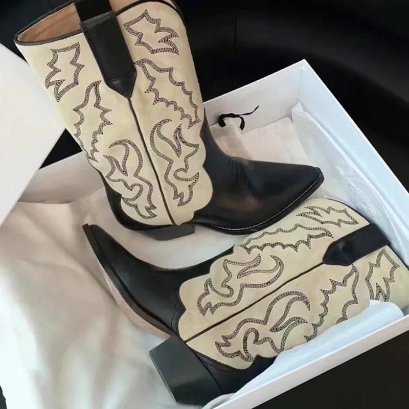 Fashion Designer Autumn Gladiator Woman Knee High Boots Fashion Embroidery Thick High Heel Shoes Ladies Outdoor Long Booties