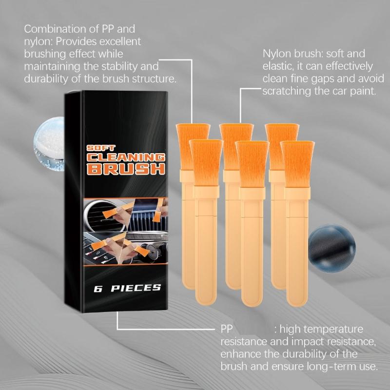Pack Of 6 Soft Bristle Automotive Brushes Car Detailing Brush For Gentle Cleaning And Easy Storage NonSlip Handle Brush