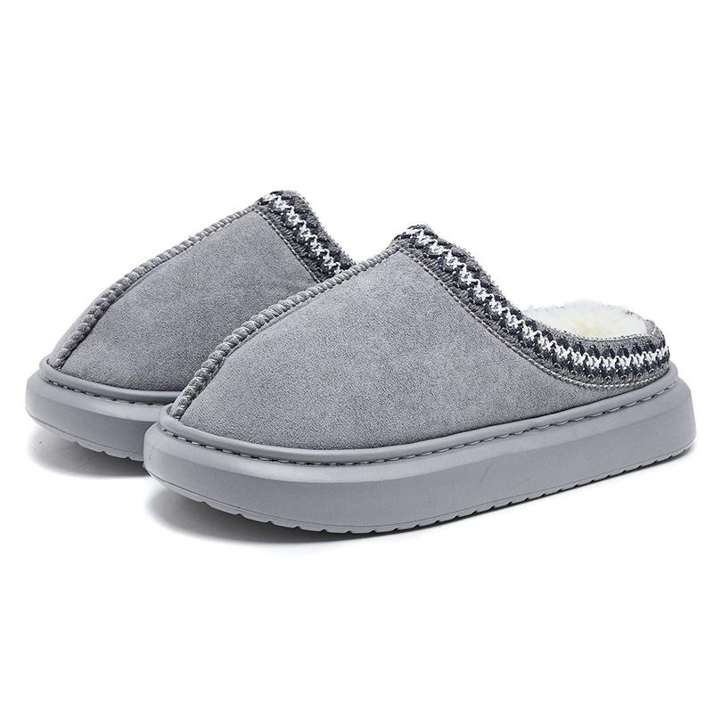 

Модные этнические тапочки из искусственной замши и меха, женские модные вышитые домашние плюшевые тапочки, женские комнатные тапочки на платформе, теплые хлопковые шлепанцы для леди 36-37 серый