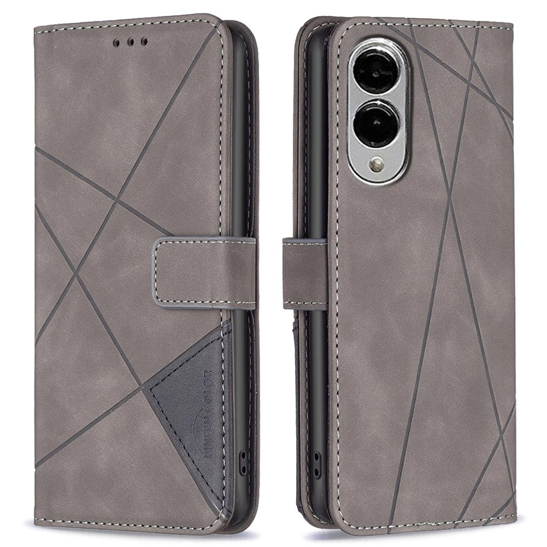 

BINFEN COLOR For Samsung Galaxy S25 Edge Phone Cases Wallet Stand Geometry Imprinted Leather Cover Grey
