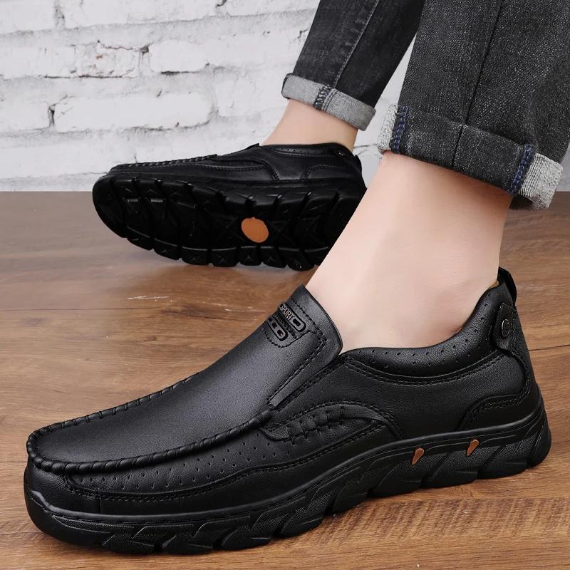 Genuine Leather Handmade Shoes  Casual Shoes For Men Flat Platform Walking Shoe Outdoor Footwear Loafers Breathable Sneakers