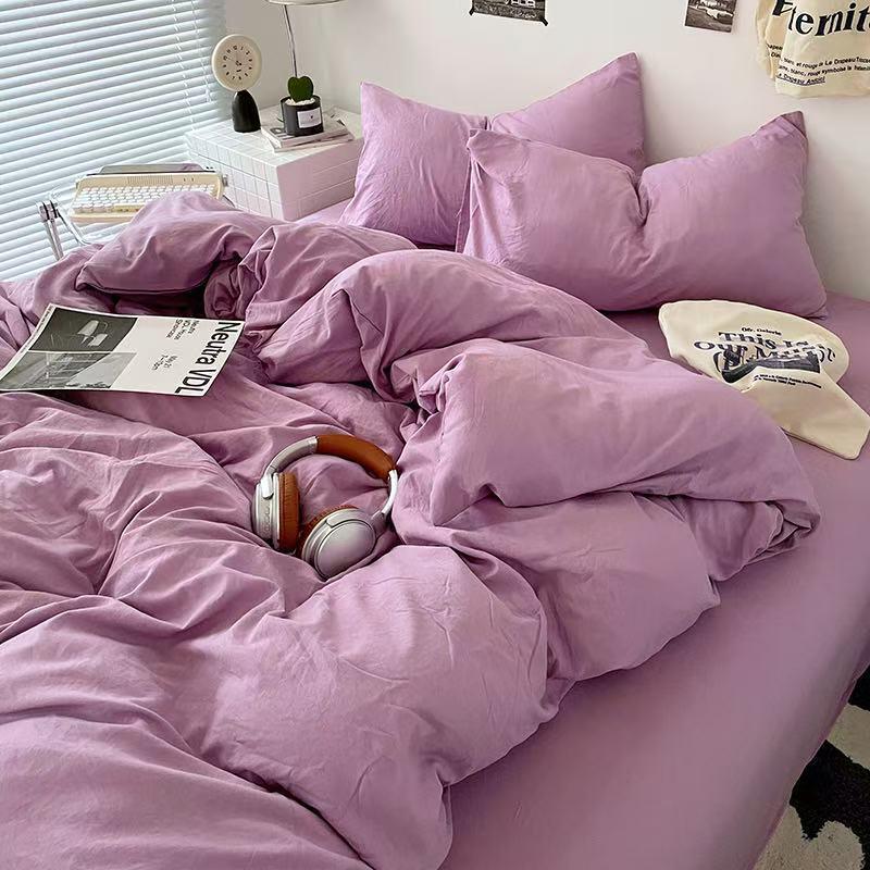 G5Z Cotton Bedding Set - Simple Solid Color, 3 or 4-Piece Options for Double or Single Bed