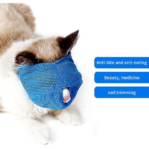 Cat Muzzle Breathable Mesh Cat Mouth Mask Grooming Restraint Bag - Anti Bite, Anti Meow, Prevent Scratching & Chewing - S-Blue, Blue, Pink