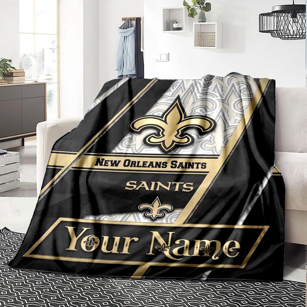 Name Custom New Orleans Saints Logo Print Flannel Blanket High Quality Warm Comfortable Cover for All Seasons Perfect for Gifts Home Decor