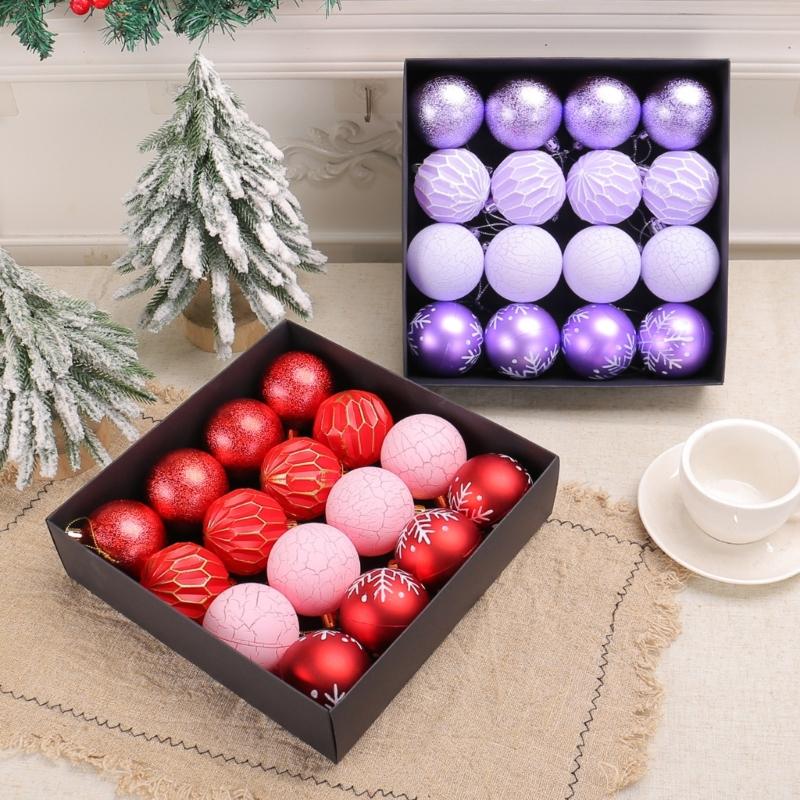 Pack Of 16 Hand Painted Christmas Ornament Set Durable Christmas Sphere Hangings Ornament For Warm Holiday