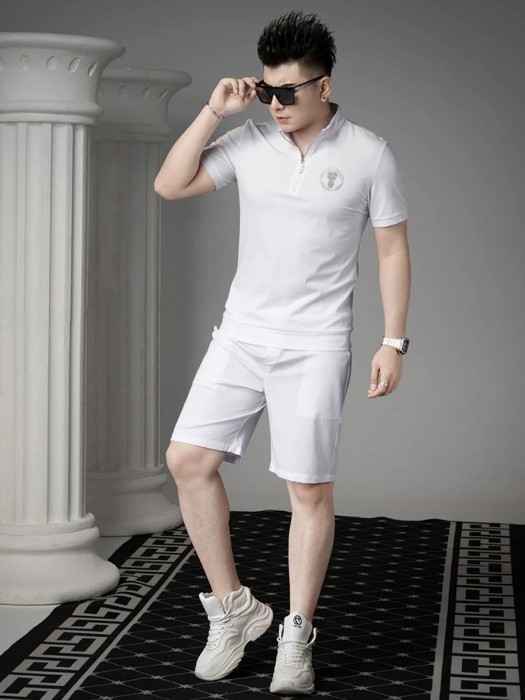 European Goods Short sleeve Polo Shirt Men's 2025 Summer New Fashion Brand Bronzing Stand Collar T-shirt Casual Half Sleeve Top Men