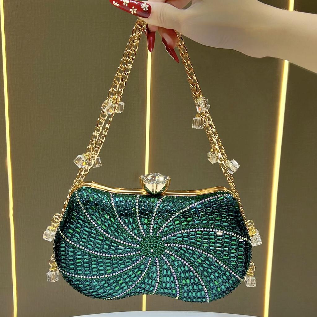 Ladies Gorgeous Evening Clutch Bag,Sparkling Rhinestone Flower Design Handbag,Fashion Shoulder Crossbody Bag with Chain Purse