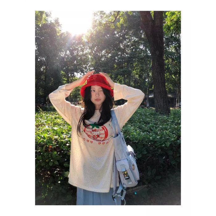 

Trendy Sweet Girl Lazy Style Cat Long Sleeve T-shirt for Women - Summer Loose Cover-up Top Medium