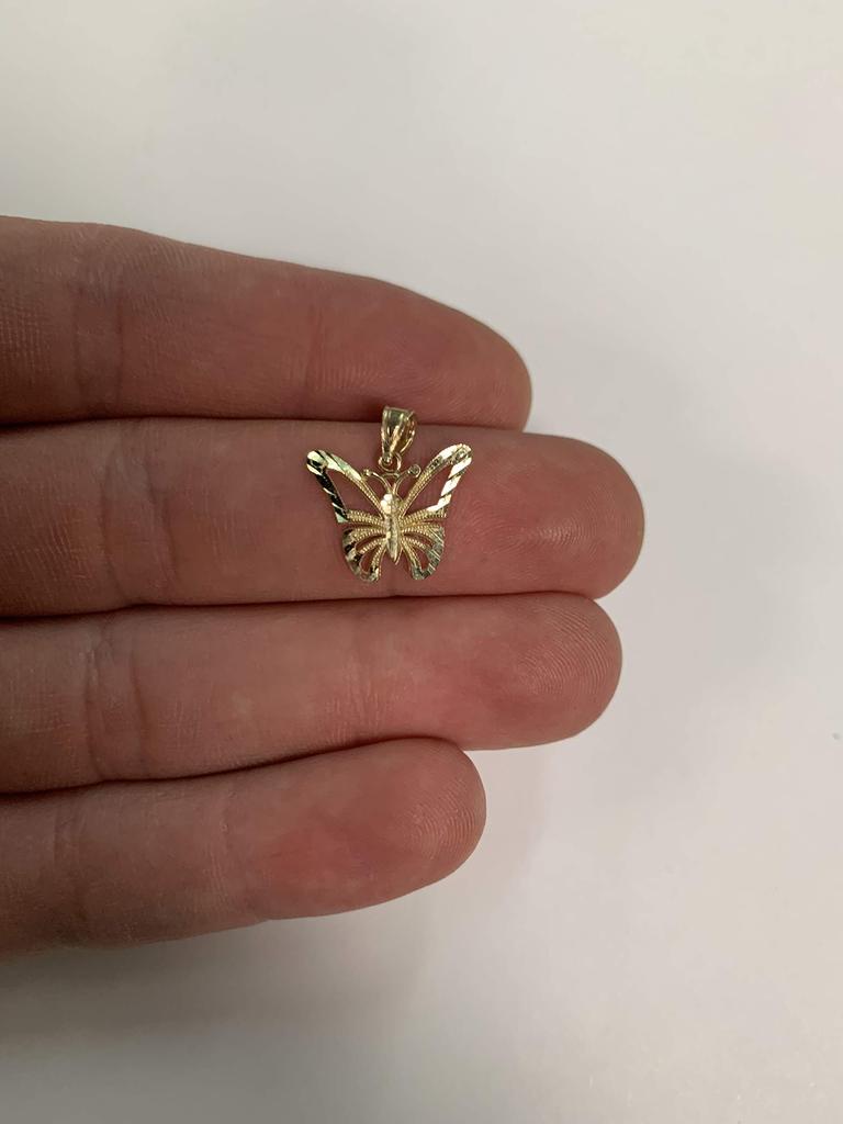 10K Real Solid Gold Butterfly Pendant Necklace with Milgrain and Diamond Cut Finish, Elegant Animal Charm, Fashion Jewelry for Women, Symbol of Hope
