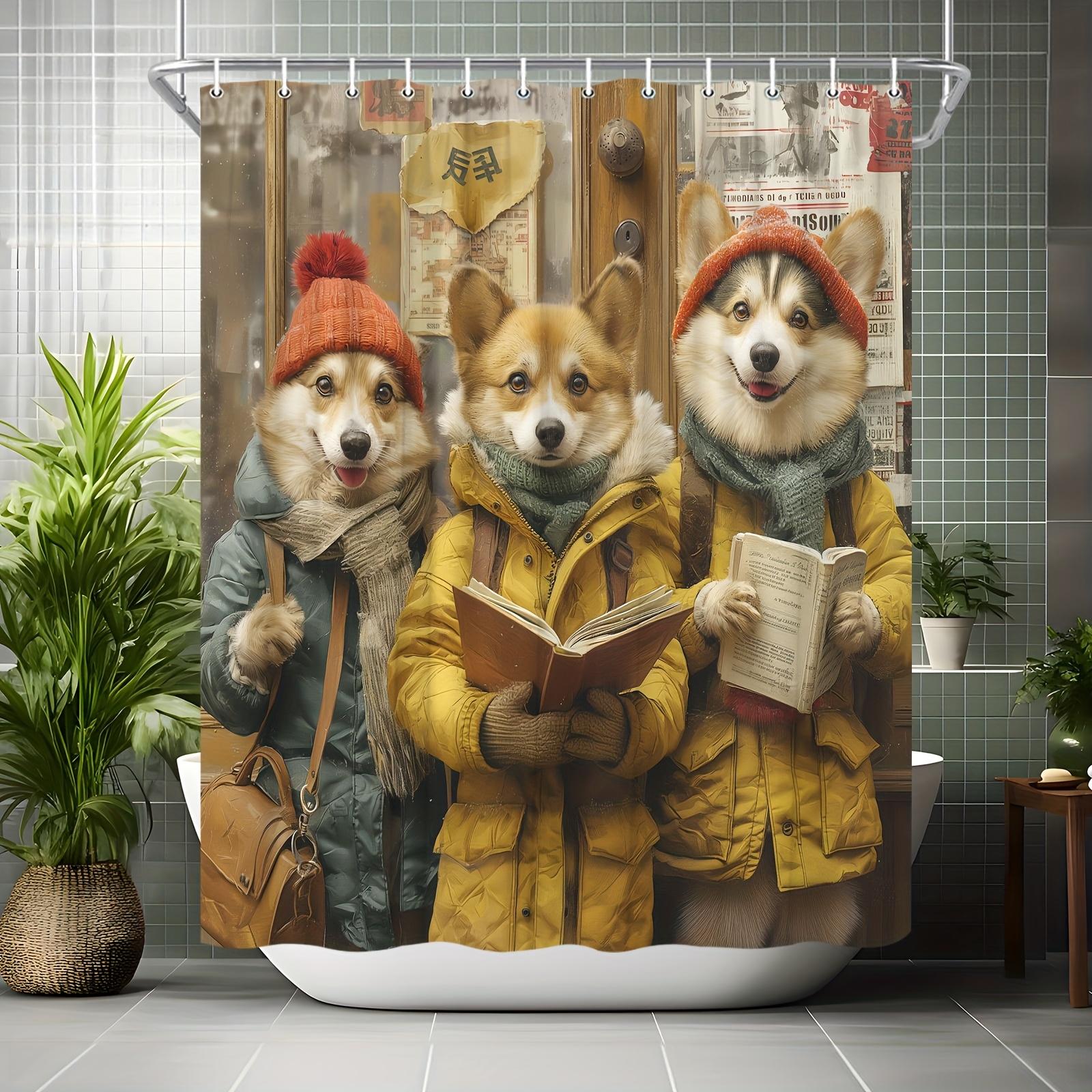 

Funny Winter Dogs Bath Curtain - Adorable Pups in Cozy Outfits, Waterproof Home Decor Adds Playful Charm to Your Bathroom W90XH180cm