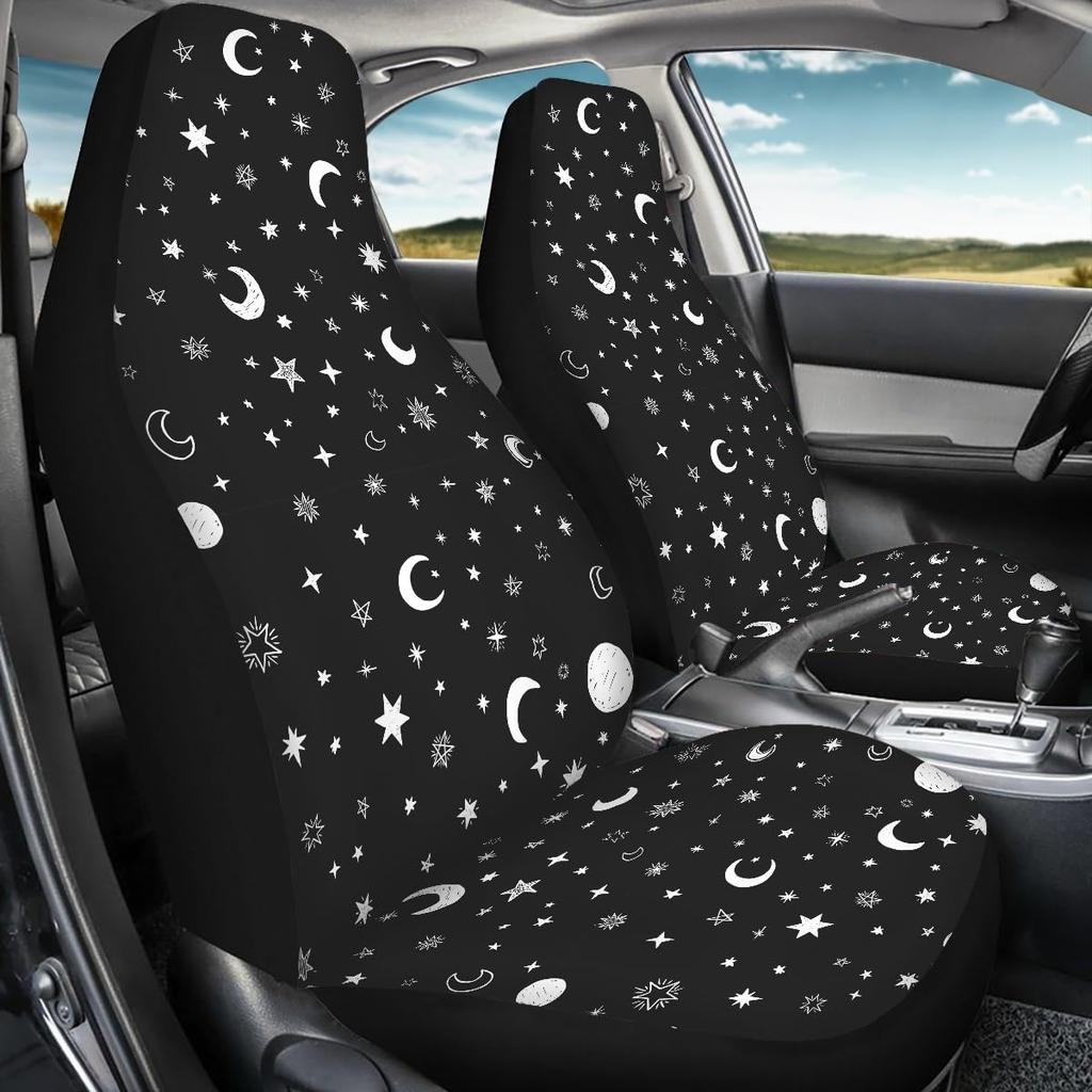 Pehede Car Seat Cover Moon Stars Planet Front for Cars, Easy To Tall Cover Set, Accessories Auto Trucks Van SUV,2 Packs