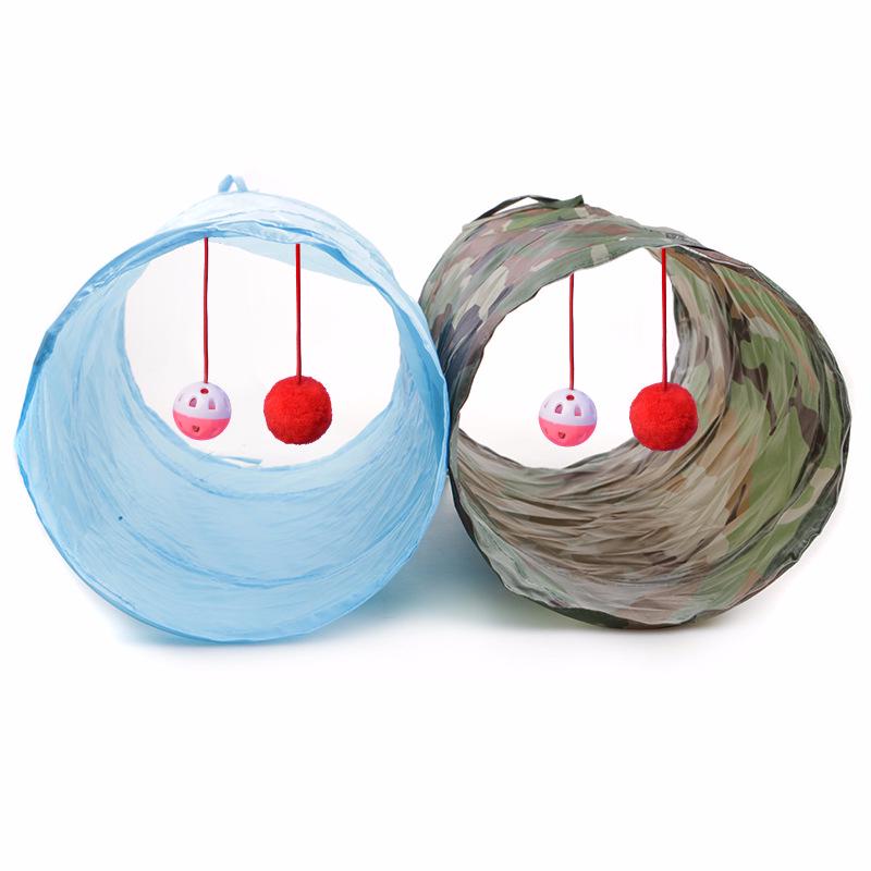 Cat Collapsible Straight Pet Tunnel Tube Kitten Play Interactive Toy With 2 Catching Balls