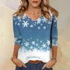 Women's Christmas Printed V-Neck 3/4 Sleeve Loose Fit Casual Shirt