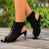 2024 Summer High Quality Women's Shoes Solid Color Open Toe Women's Sandals Fashion Lace Up Thick Heel Women's High Heels