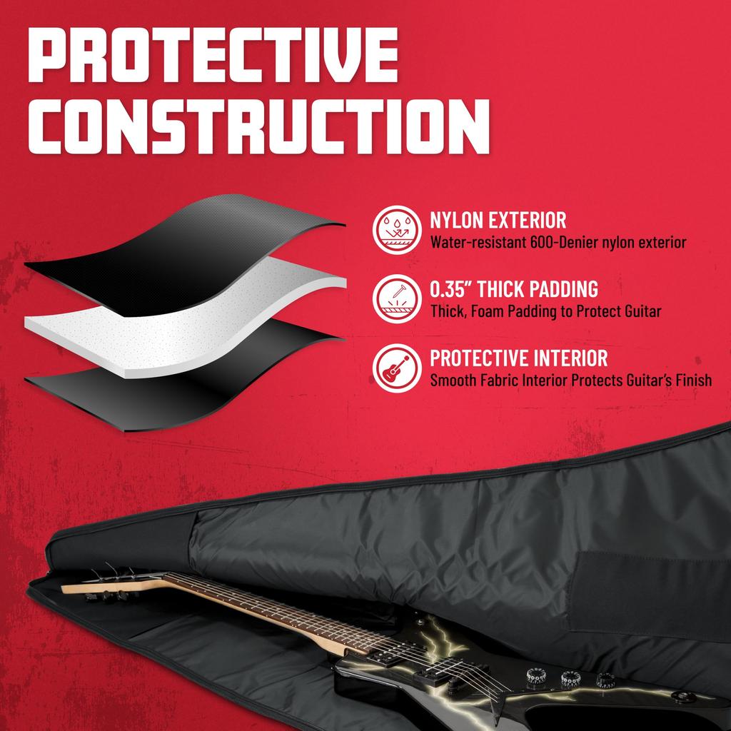 Gator Cases GBE Series Nylon Gig Bag for Modified Compatible with Flying V and Explorer Styles Strap GBE-EXTREME-1 Guitars, [Shoulder Included]
