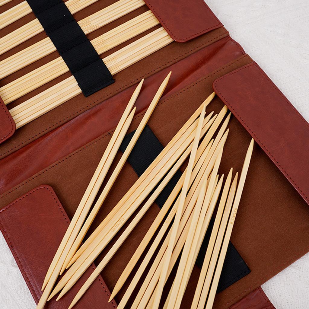Double Pointed Head Knitting Needle 20cm Long Straight Wood Knitting Needle Set with Case for Knitting Weaving Project