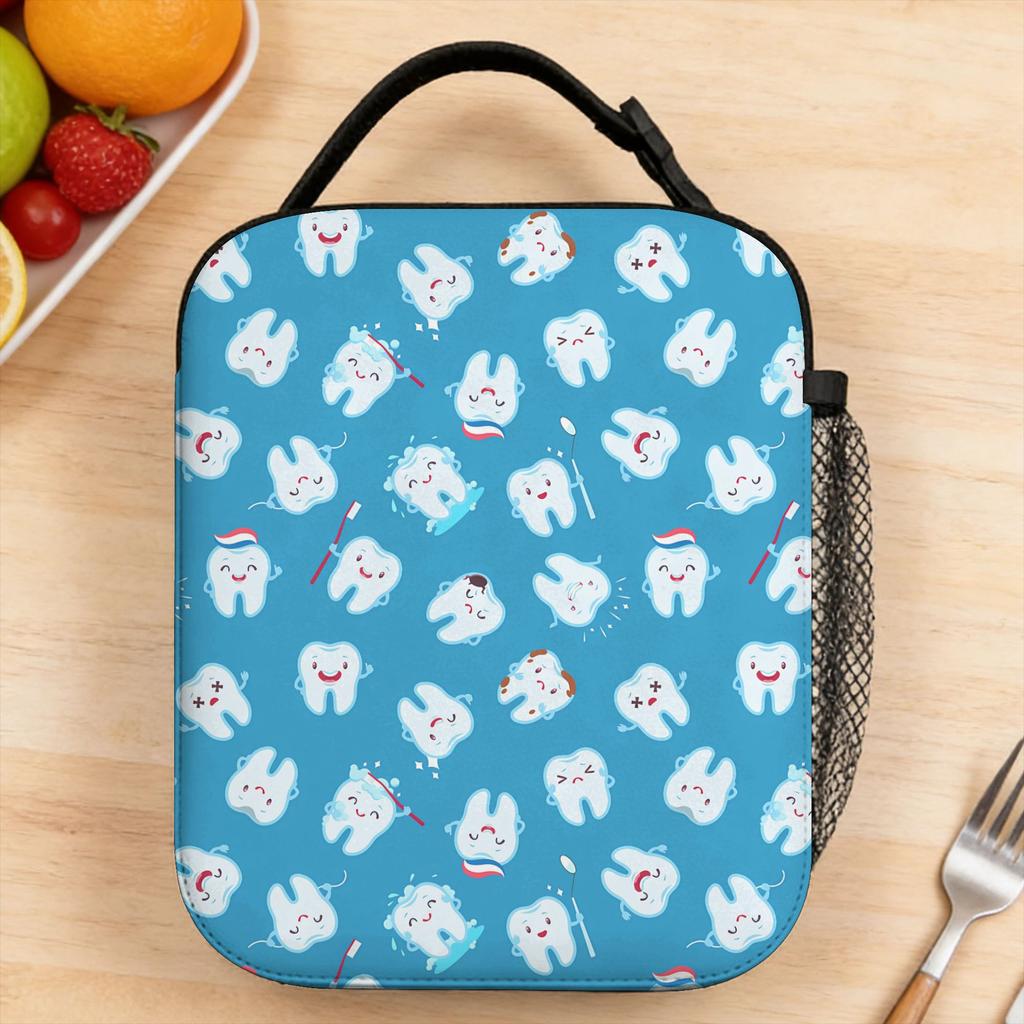 Lunch Bag Teeth Dentist Thermal School Lunch Box For Women Retro Portable Print Cooler Bag