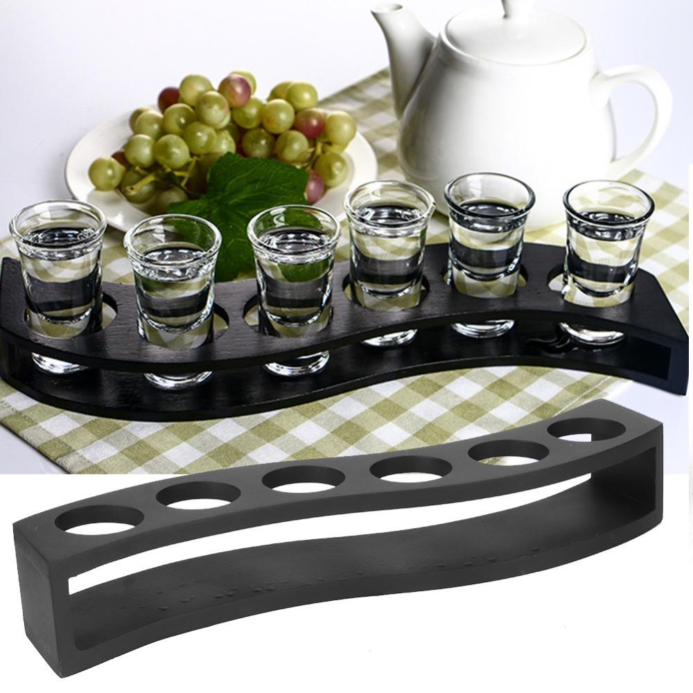 Wooden Wooden Wine Glass Rack Black Drinks Serving Board Reusable Shot Glass Holder Wedding