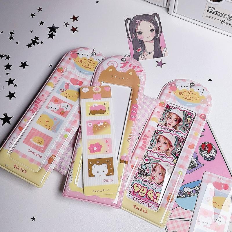 Cute 4 Grid Card Holder Korea Idol Mini Card Storage Pendant Pvc Photocard Holder Transparent Card Case Bookmark Holder