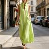 Damen Sommer Ärmellos Knopfleiste Tankkleid Stehkragen Lässig Baumwolle Leinen Langes Kleid Locker A-Linie Fließendes Strand Sommerkleid