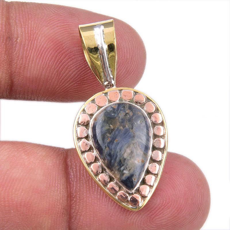 

Natural Pietersite Gemstone 925 Solid Sterling Silver TwoTone Pendant 1.50 z6a67