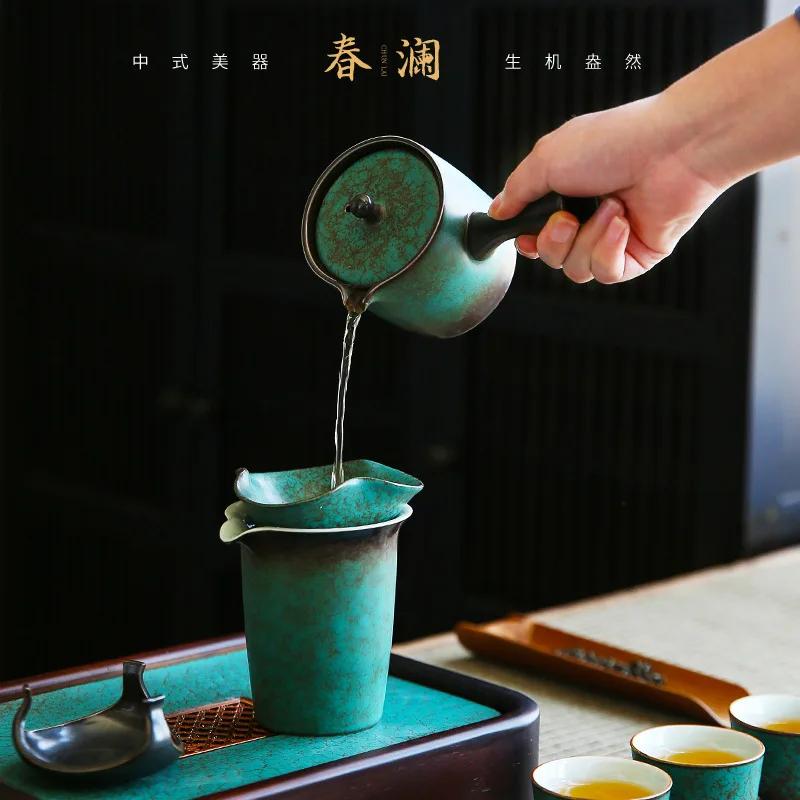 Chunlangan Tea-Making Sets Set Home Office Kiln Baked Retro Side Handle Cover Teacup Set Gift Box Tea Set Chinese Gaiwan