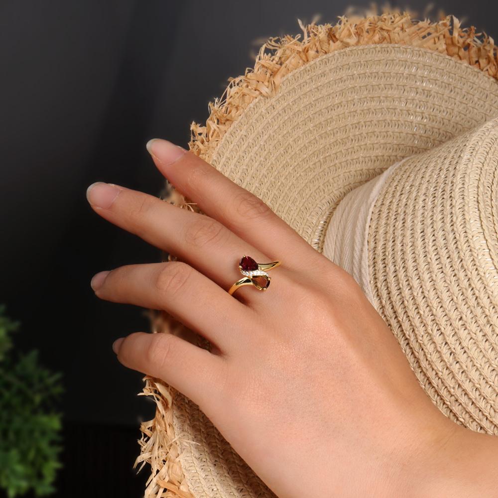 Schlichtes Design Leichter Luxus Edelstein Natürlicher Turmalin 18K Gelbgold Sterlingsilberring für Frauen und Mädchen feines Geschenk