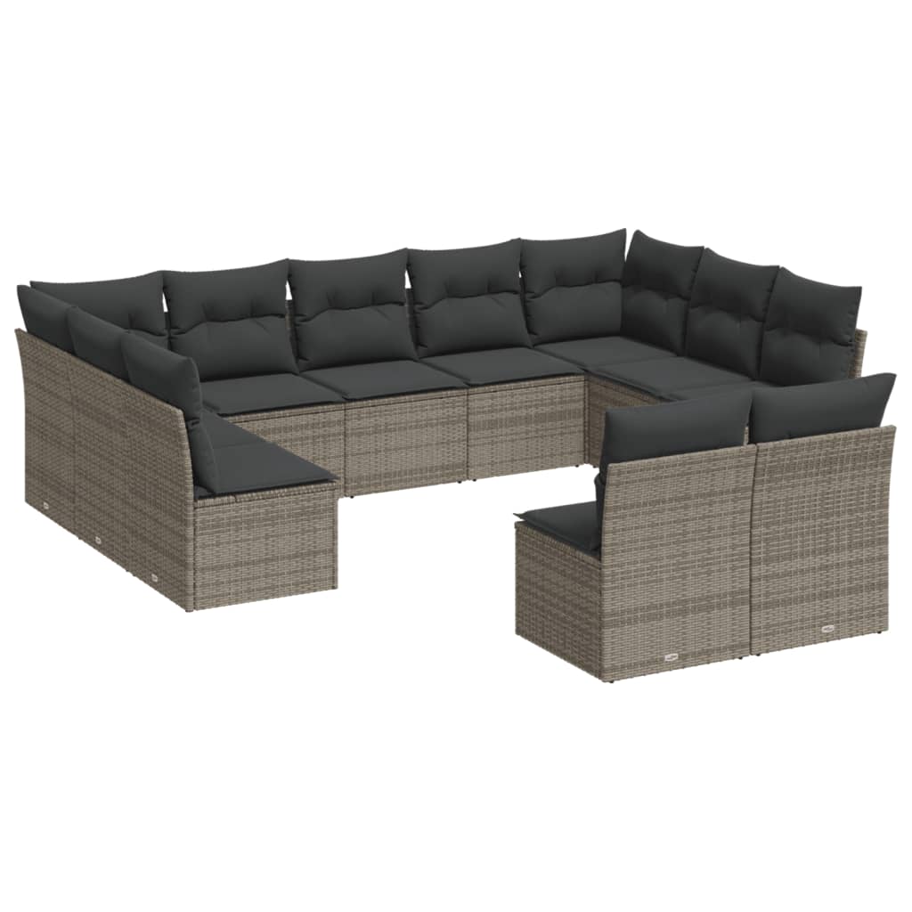 Vidaxl 11-Cz. Garden Furniture Set With Cushions, Grey Rattan Pe