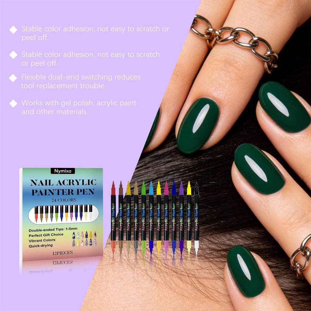 Nymixa Dual-Ended Nail Art Pen Set: Multi-Color, Easy-to-Use, Vibrant Colors for DIY Nail Art