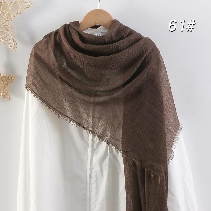 Eșarfă Moale din Bumbac și In 90x180cm Femei Musulmane Eșarfă Hijab Șifonată Culoare Solidă Șaluri Islamice de Cap Înfășurări Eșarfă de Cap Femei