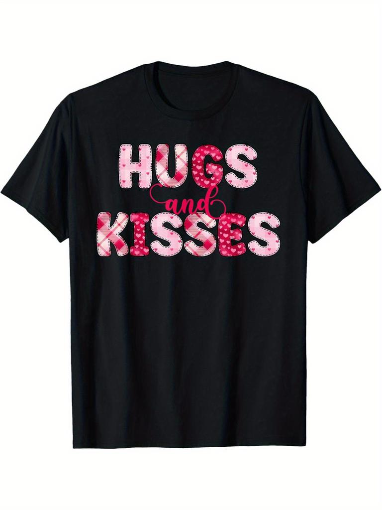 Hugs and Kisses Valentine Graphic Tee Men's Short Sleeve Cotton Casual Daily T-Shirt