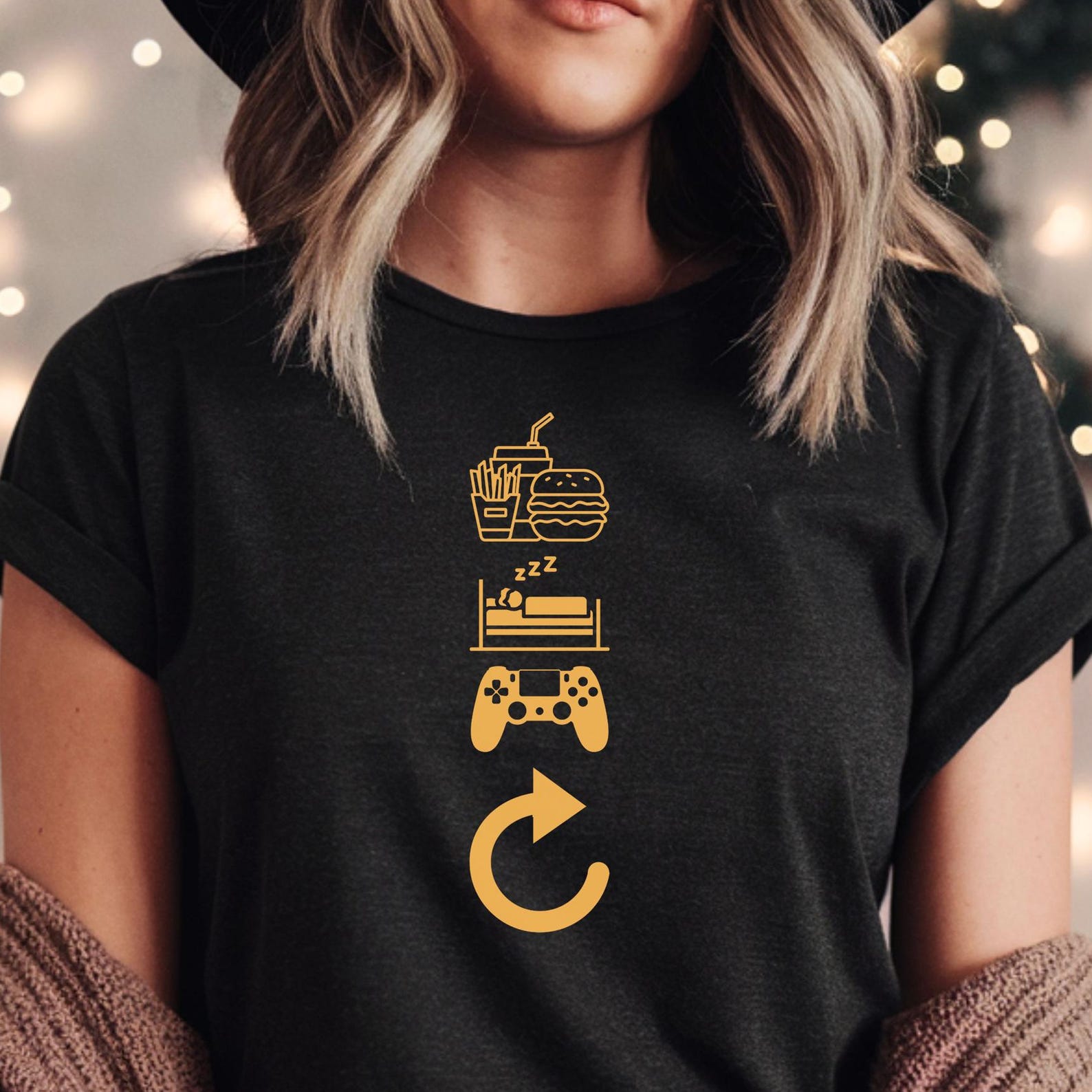 Gamer Shirt Eat Sleep Game Repeat Tee, Retro Video Game Gift, Funny Gaming T-Shirt for Men, Streamer, Console Lover, Gamer Dad, Casual Gamer L