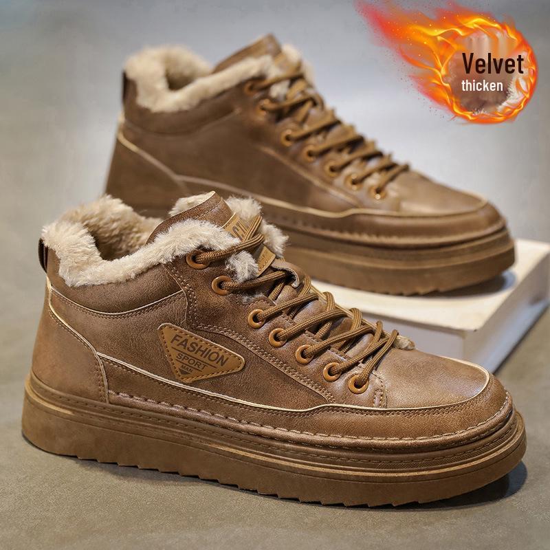 Men's Winter Fleece-Lined Martin Work Boots - Trendy, Versatile, Warm, Thickened Casual Short Boots