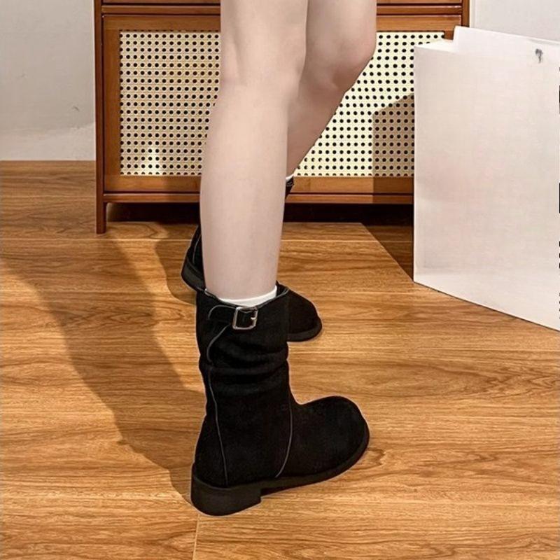 Flat Shoes, Short Boots, New Single Boots, Thin Sleeve Boots, Retro Mid-calf Boots for Women