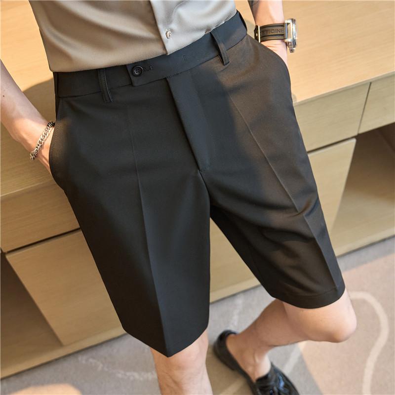 Summer new high-end elastic waist elastic suit shorts drape non-ironing casual quality five-point pants men
