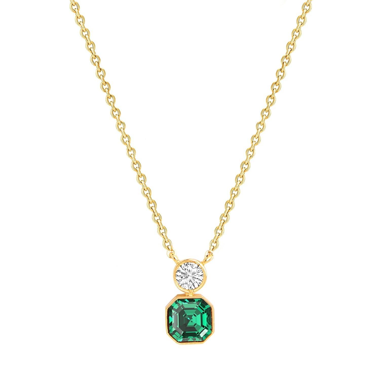

Стильное ожерелье-подвеска из австрийского зеленого изумруда сапфира с кристаллами американских бриллиантов для женщин Onesize золотой