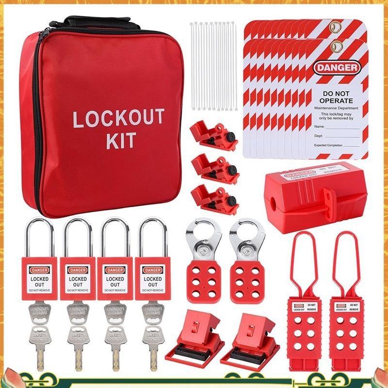 Lockout Tagout Kit Portable Electrical-Kit with Circuit Breaker Lockout Lock Out Tags Multi-Pole Breaker Universal Toolkit