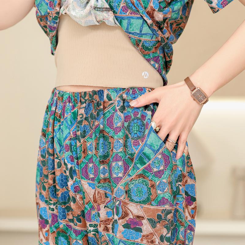 Women's Plus Size Printed 2-Piece Set – Casual Short Sleeve Summer Outfit (XL-5XL)