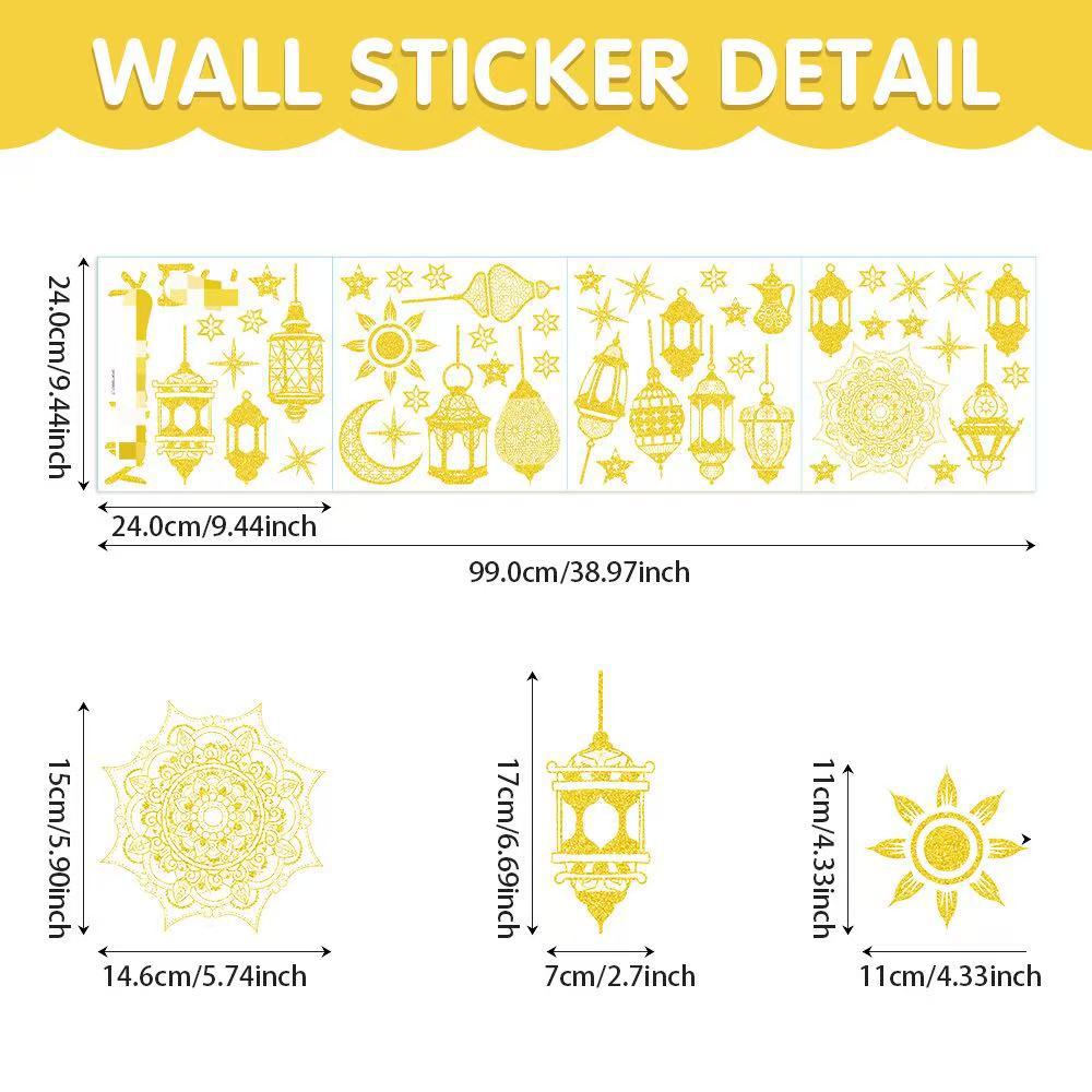 Middle Eastern Festival Wall Decorations Moon Star Lantern Beautify Glass Stickers Removable Adhesive Wall Stickers